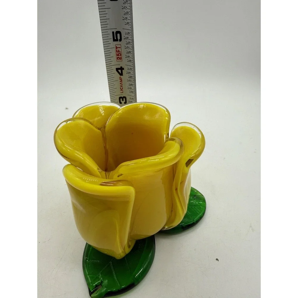 Vase Yellow Hand Blown Glass Art Glass Tulip Votive Candle Holder Cottage